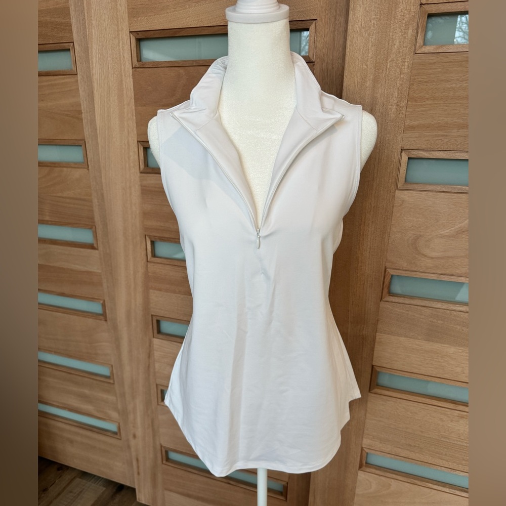 Tommy Bahama Aubrey Cassia White IslandZone Quarter Zip Mock Neck Top -…